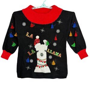 Holiday Time Women's Black Red La La Llama Christmas Sweater Size XL 16-18
